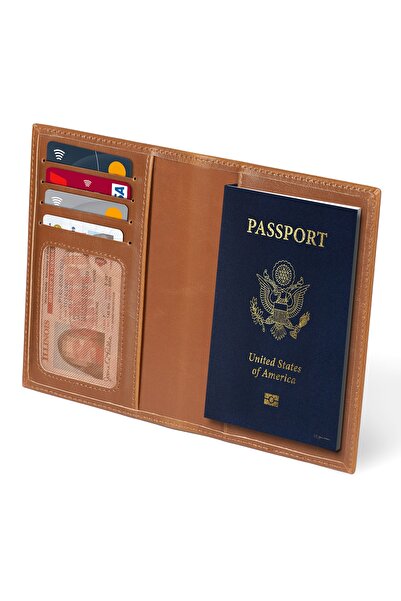 OttoAngelino Otto Angelino Δερμάτινο Πορτοφόλι θήκης διαβατηρίου - RFID Protected - Tan