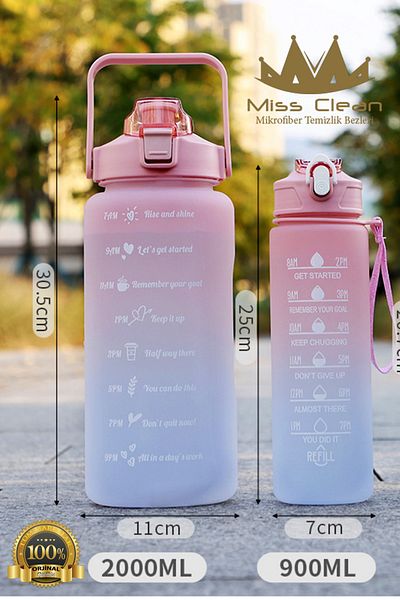 MissClean Yavlu Motivational 2-pack Water Bottle Water Bottle Water Bottle 2 Lt And 900ml Gym Water Bottle