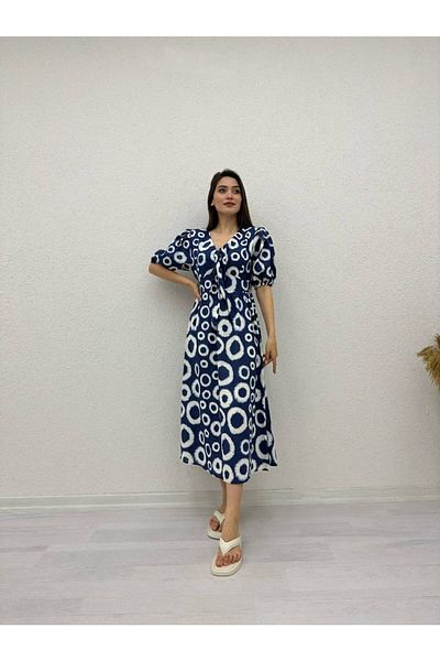 Laluvia Langes Kleid mit V-Ausschnitt, Bindeband und elastischer Taille