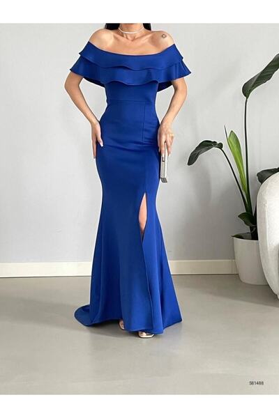 Esinty Rochie de seară din țesătură pentru scufundări cu detaliu de guler pentru femei (colorată)