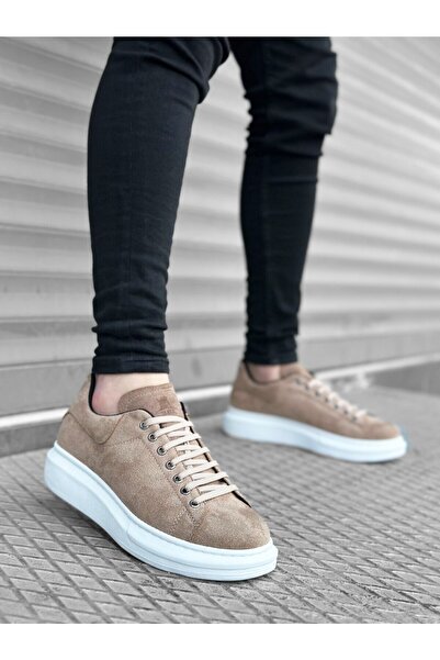 BOA BA0547 BOA Thick High Sole Cream Suede Lace-Up Sports Men's Shoes