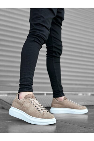 BOA BA0547 BOA Thick High Sole Cream Suede Lace-Up Sports Men's Shoes