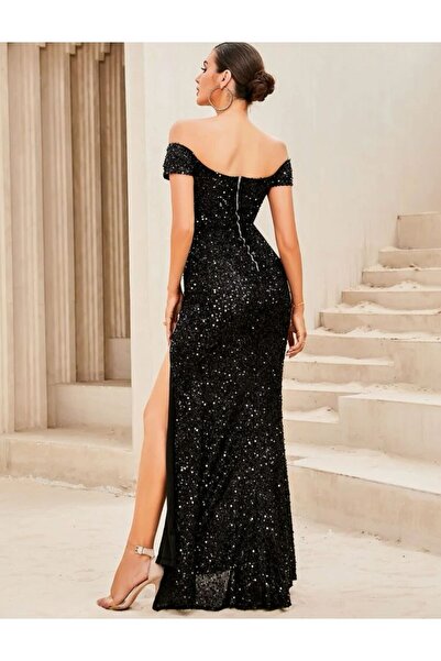 Styling Park Off-Shoulder Maxi Sequin Sequin Evening Dress