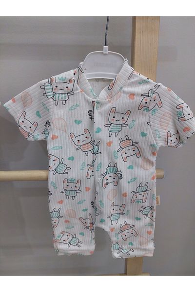 İSSE TEKSTİL Baby Unisex Children's Jumpsuit with Snap Fasteners Front Opening