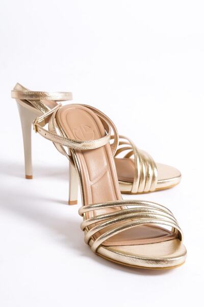 Modabuymus Pantofi de seara cu toc cu platforma cu mai multe bretele Havana Gold Gold