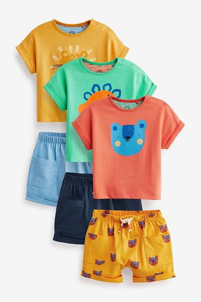 Next Baby 100% Cotton Multi Bright Character 3-Piece Top and Bottom Set with Shorts