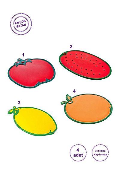 Livonelli Fruits Cutting Board 4 Pieces Non-Slip Cutting Board