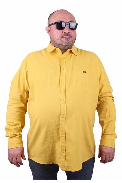 MocGrande Men's Large Size Lycra Linen Shirt 11305 Mustard