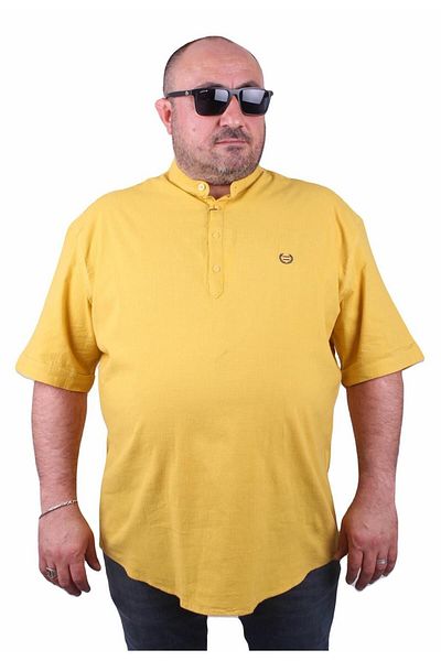 MocGrande Short Sleeve Men's Judge Collar Embroidered 4 Button Shirt 11304 MUSTARD
