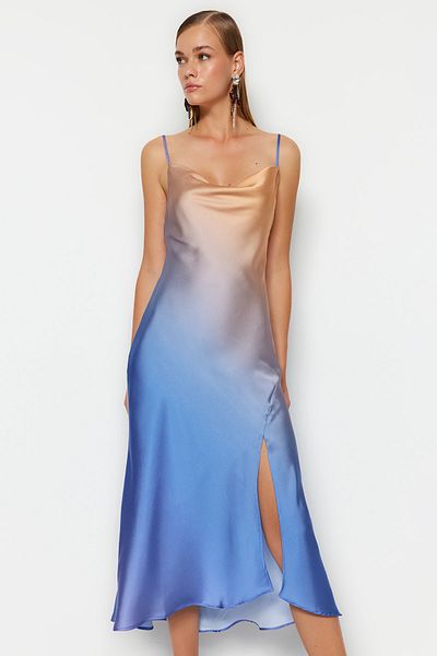 Trendyol Collection Gradient Pattern and Colorful Satin Evening Dress - Lined Evening Gown TPRSS19BB0058