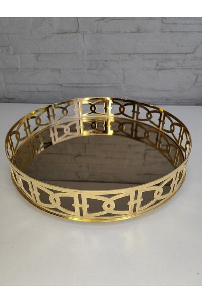 ALANYA HOME DECOR LUXURIOUS GOLD DECOR ROUND GOLD MIRROR TRAY 34X7CM LÜKS ALT...