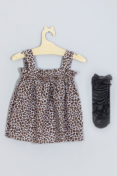 ADABEBEK Strappy Leopard Dress Fishnet Socks Set 007