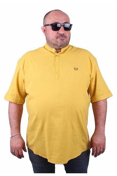 Starbattal Short Sleeve Men's Judge Collar Embroidered 4 Button Shirt 11304 MUSTARD