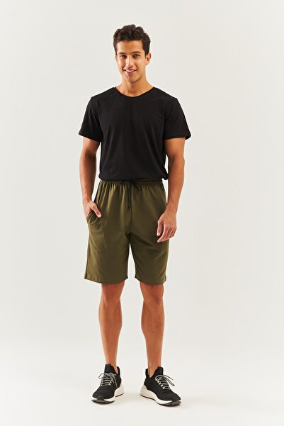 Butikgiz Χακί Άνετο 100% βαμβακερό χτενισμένο βαμβακερό κορδόνι Κοντό μοντέρνο ανδρικό σορτς με τσέπες