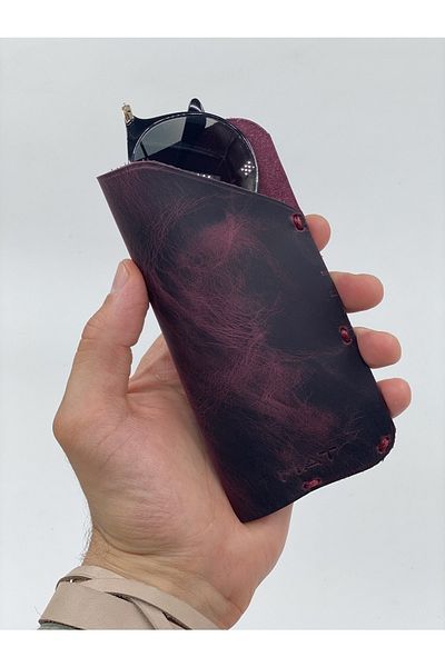 MAT Deri Rayban Glasses Container Purple Effect Genuine Leather Handmade Slim Reading Glasses Case