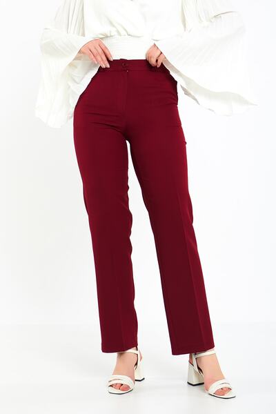 Blue Black Burgundy Wide Leg Fabric Trousers