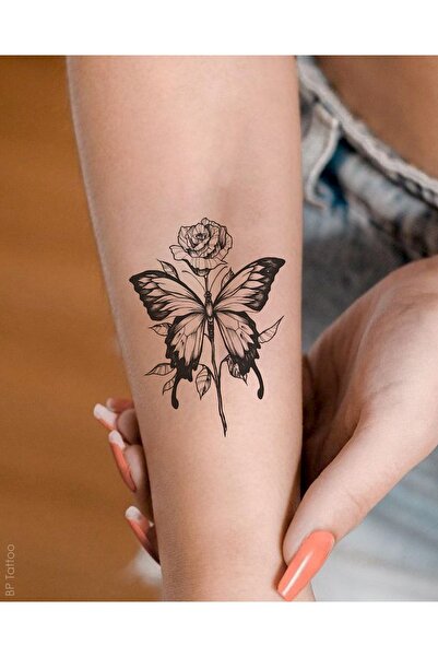 BP Tattoo Gül Ve Kelebek Dövmesi Geçici Dövme