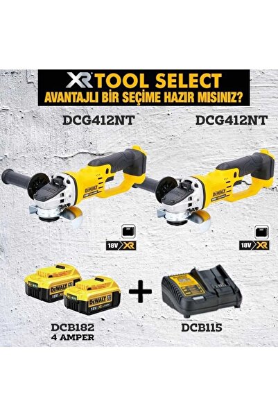 Dewalt 2xDcg412nt Avuç içi Taşlama 125mm+2x 4Ah Akü+Şarj Cihazı