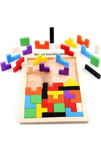 Kesman Kitap Montessori Ahşap Tetris & Blok Puzzle Zeka Oyuncağı Seti