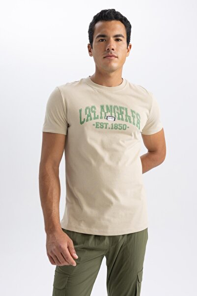 DeFacto Κοντομάνικο μπλουζάκι Slim Fit Crew με στάμπα A8314ax23sm