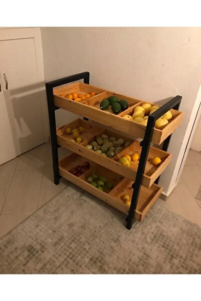 BRK Design Doğal Ahşap Ve Metal Ayaklı Retro Sebzelik