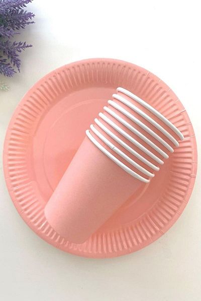 Parti Station Macaron Salmon Color Pastel Salmon Color Σετ πιατέλας χαρτιού 32 τμχ Ροζ Κίτρινο Μωβ Πράσινο Χρώμα Σολομού