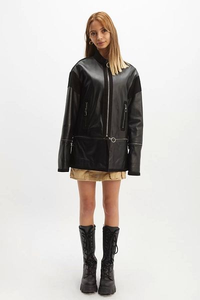 By Marki Marki Women's Leather Crop Jacket Balloon Sleeve Black -102722