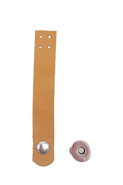 angel çanta aksesuar Light Tan 11X2 cm Genuine Leather Plain Bag - Silver Metal Cap