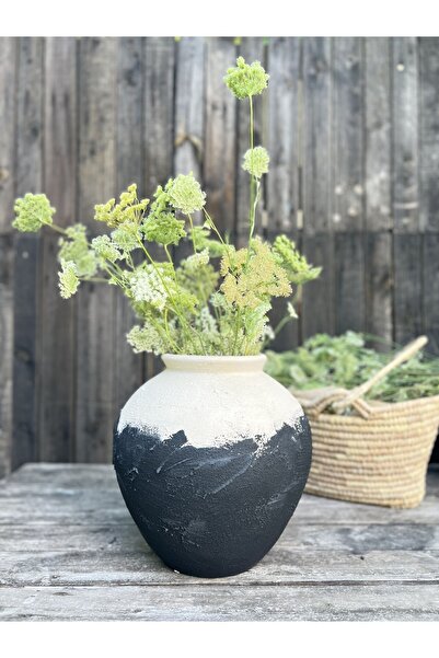 Allegorie.Co TISSUE LAMEE BÜYÜK GÖBEKLİ VAZO YOĞUN DOKULU MAT SİYAH KREM