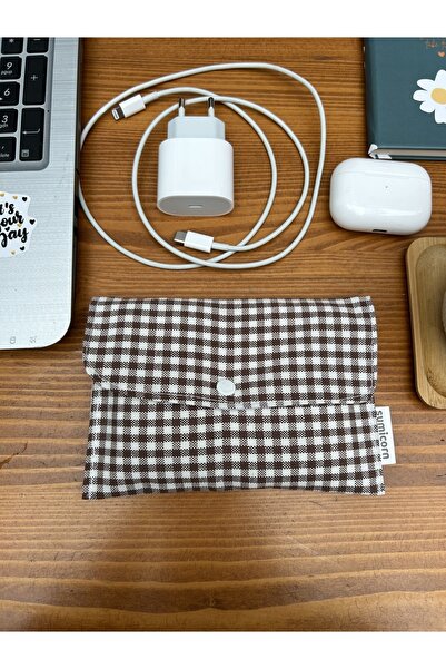 Sumicorn Design Kahverengi Pötikareli Yıkanabilir Çıtçıt Detaylı Ped Çantası,...