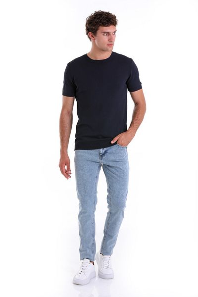 Hatemoğlu Πλεκτό μπλουζάκι Navy Blue Slim Fit Plain Crew Neck Rayon
