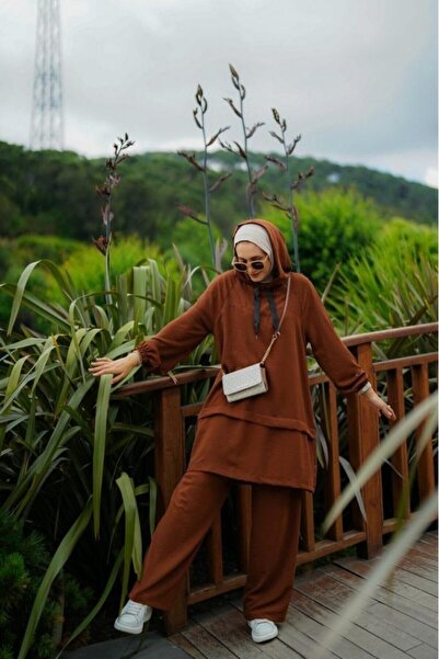 NS Moda Hijab Hooded Icon Set Brown Model-490