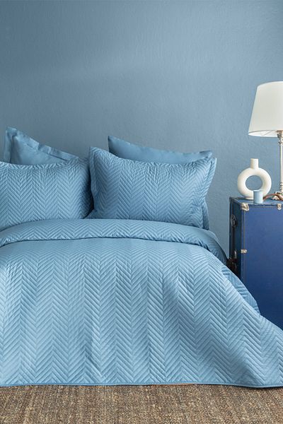 İssimo Home Комплект за легло от двоен сатен, 100% памучен, небесносин