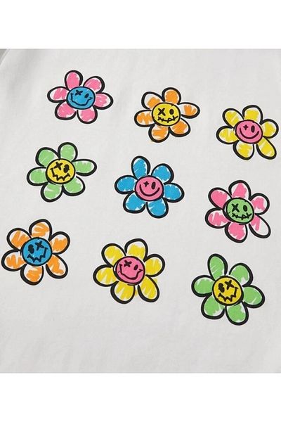 Machetta Barevné dětské tričko s potiskem Daisy Oversize Crew Neck Cotton