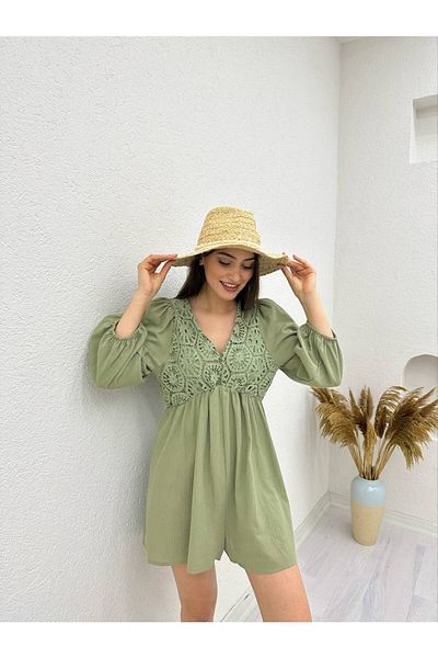 Laluvia Spitzen-Jumpsuit-Kleid für Damen - kurz gefüttert