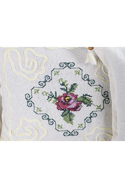 Yavuz Tekstil Cross Stitch Embroidered 2-Piece Throw Pillow Cover Rose Bunch-Purple Color