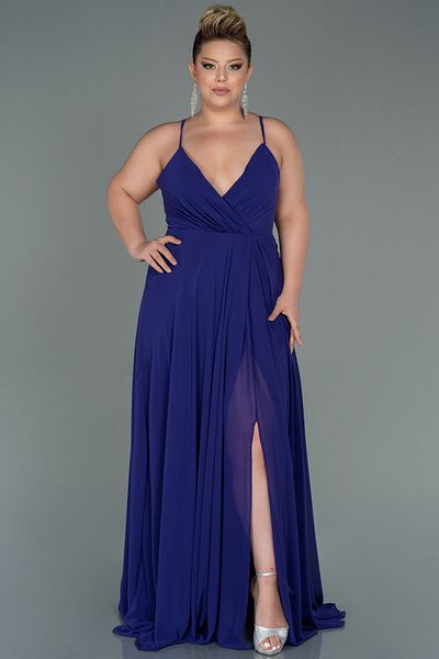 Abiyefon Long Purple Chiffon Evening Dress with Slit Detail, Plus Size ABU1324