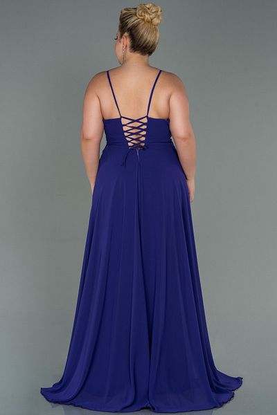 Abiyefon Long Purple Chiffon Evening Dress with Slit Detail, Plus Size ABU1324