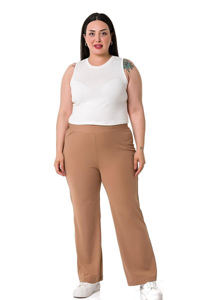 DISENTIS MODEST Plus Size Elastic Waist Pipe Leg Diver Mink Trousers