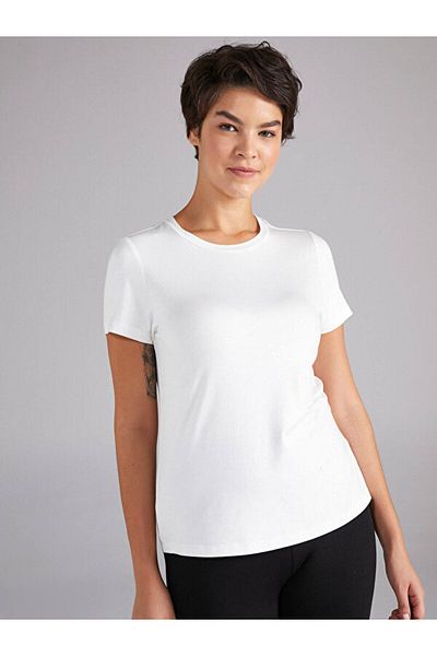 Faik Sönmez Women's Ecru Round Neck Short Sleeve T-shirt 00002