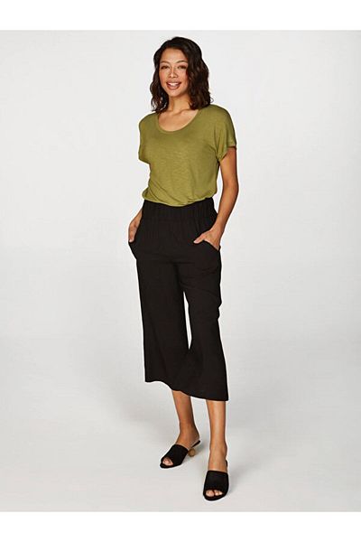 Faik Sönmez Women's Black Wide Leg Viscose Capri 00080