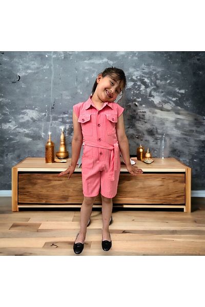 Esterella Girl's Jumpsuit with Shorts/Buttoned Pocket Detailed/Short Jumpsuit