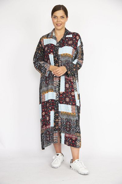 Şans Rochie lungă, colorată, de mărime mare, țesătură din viscoză, cu nasturi în față 65n36473