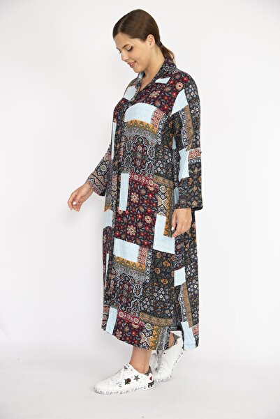 Şans Жіноча барвиста довга сукня з тканої віскозної тканини плюс розмір на ґудзиках 65n36473