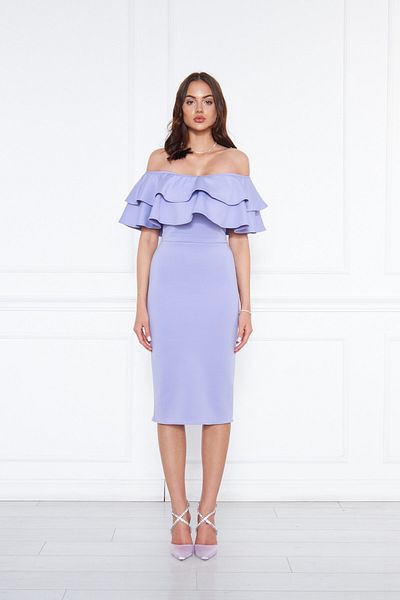 Bidoluelbise Women's Karmen Collar Stretch Fabric Off Shoulder Midi Length Evening Dress Pencil Dress