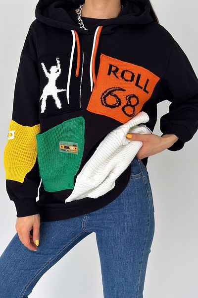 FEMELLE Hanorac oversize cu glugă, negru, cu design nou sezon