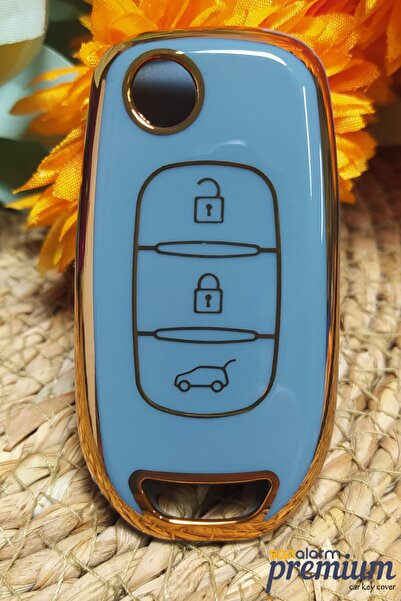 sarıalarm Premium Renault Megane Clio 5 Dacia Duster Switchblade 3 Push Button Grey-Blue Auto Key Control Container Case