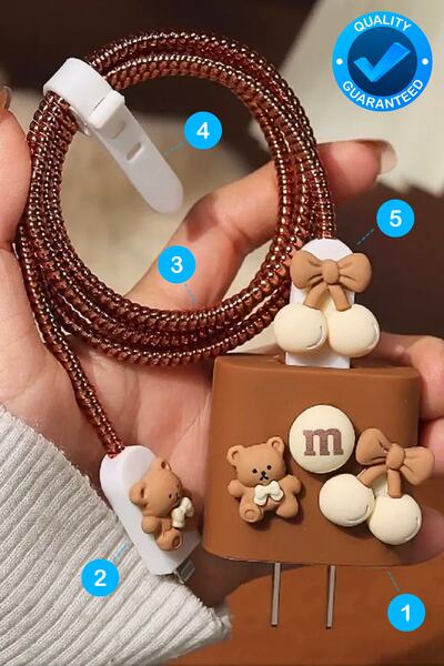 EWEC Şarj Başlığı, Kablo Sarıcı, 2 Adet Kablo Koruyucu 4'lü Set, Iphone 20W Type-C Uyumlu Adaptör Kılıfı