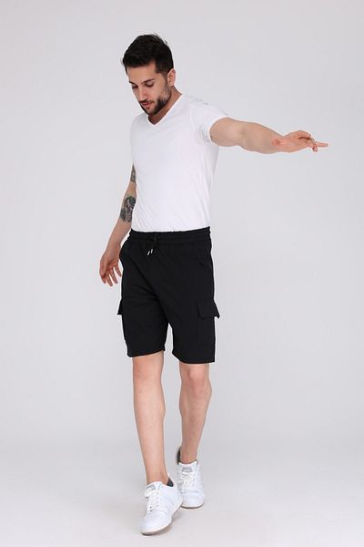 KRAVEN Μαύρο Cargo Pocket Ανδρικό Oversize Relaxest ελαστικό βερμούδα με κορδόνια