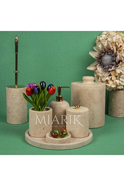 MIARIK DESIGN & DEKORASYON Dekoratif Traverten Mermer Banyo Seti Takımı 7 Li ...